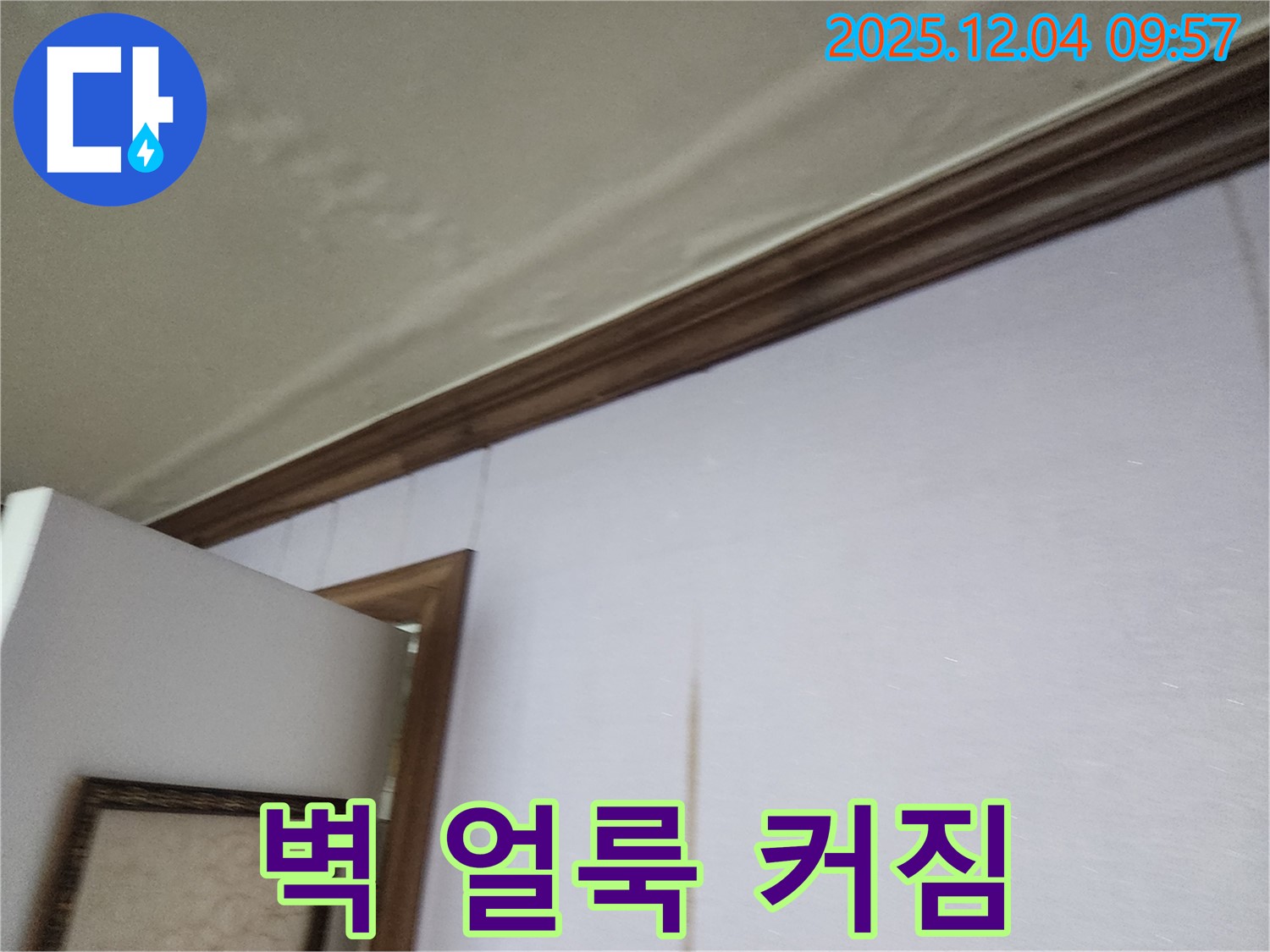 벽에 생긴 얼룩 - 점점 커지고 있다면 누수가 진행 중일 수 있습니다.