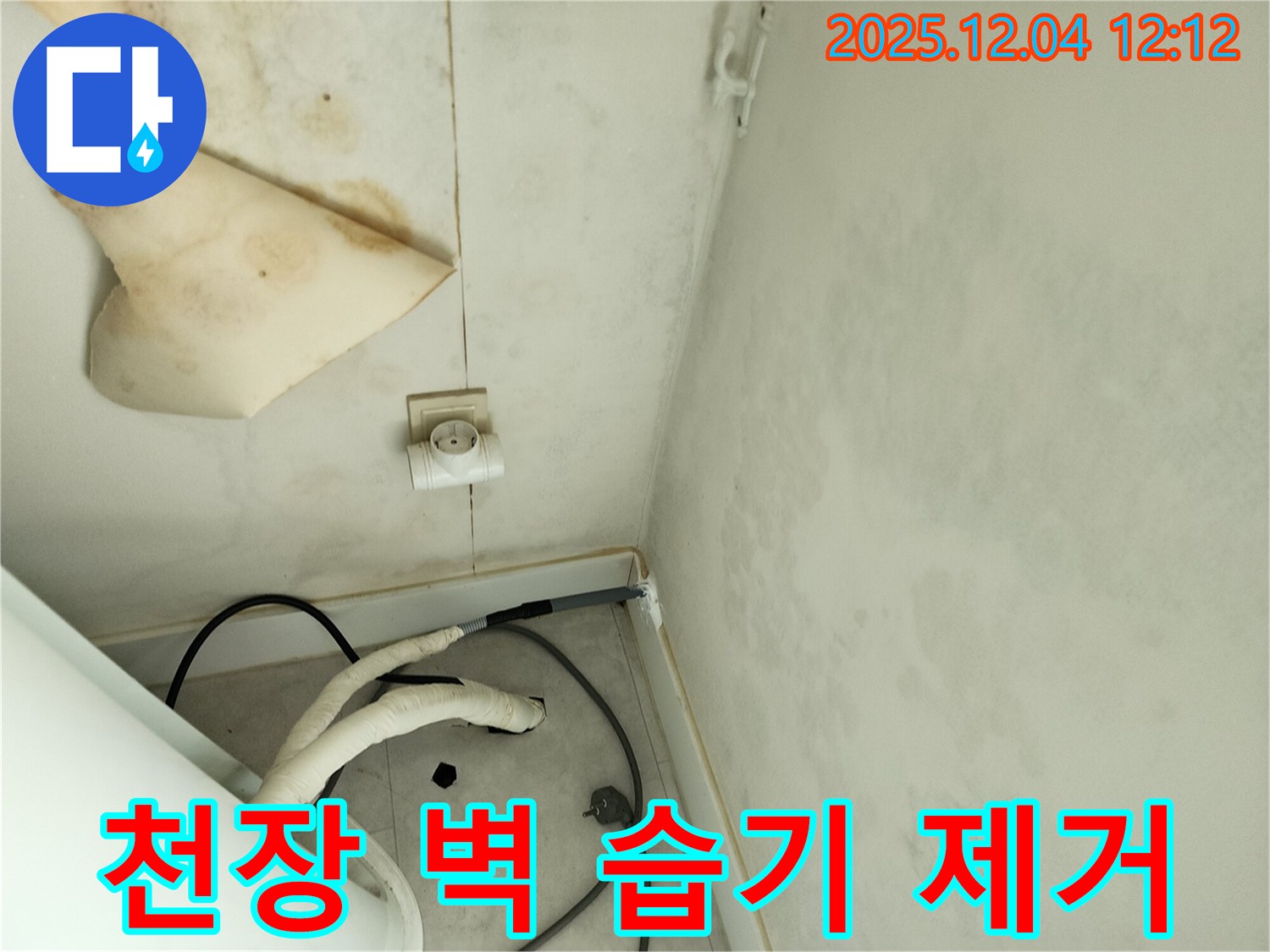 경기도 포천시 일동면 기산리 주택 누수 - 곰팡이 핀 천장과 벽면 습기를 제거하고 쾌적한 환경을 만들기 위해 작업 중입니다.