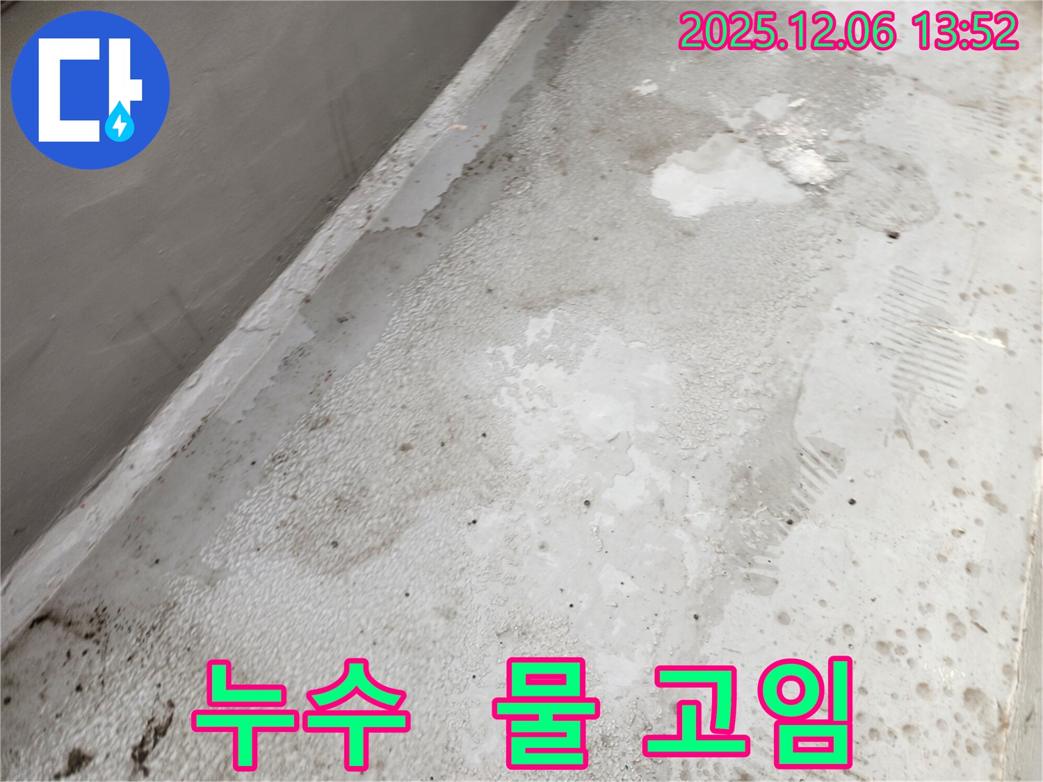 사당1동 누수 현장 - 물 고임 현상