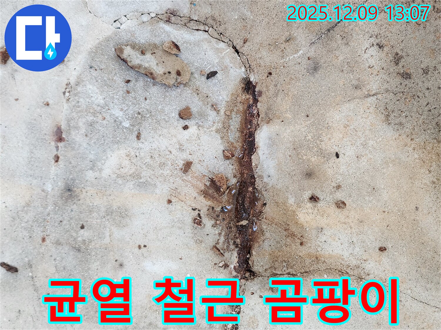 균열, 녹슨 철근, 곰팡이 - 습한 환경