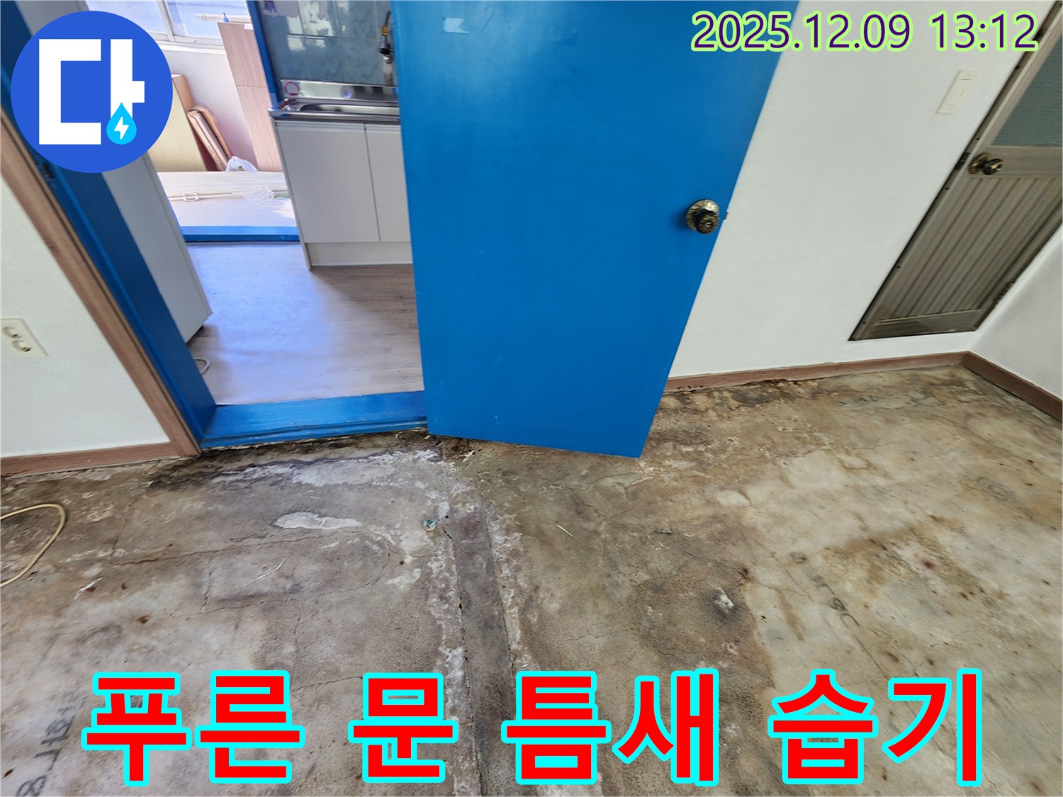 성동리 누수 해결 - 푸른 문 틈새 습기 상태 점검