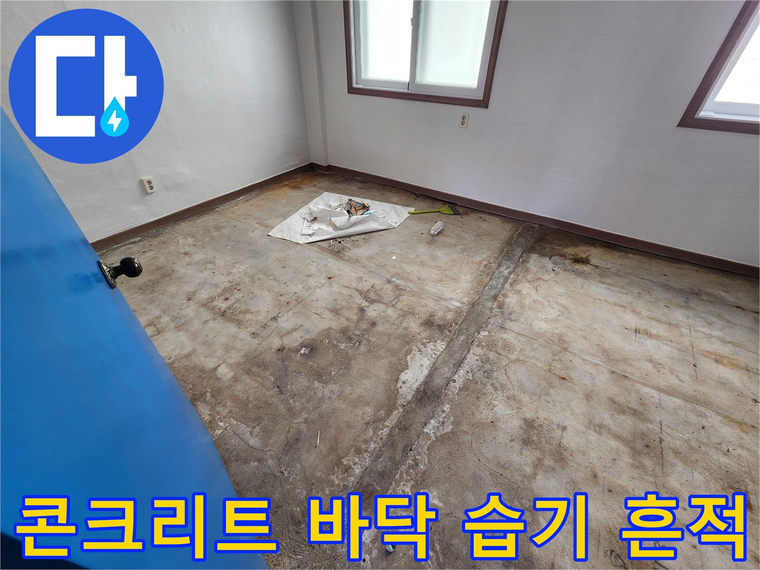 습기가 스며든 콘크리트 슬래브의 균열 부위