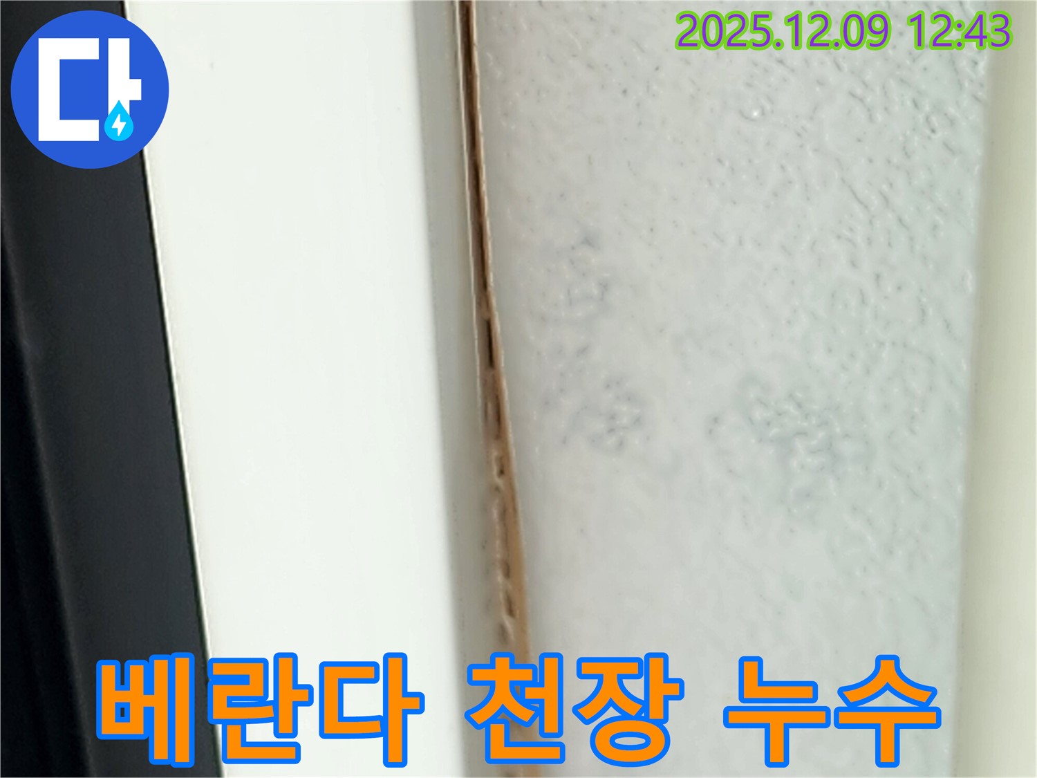 아파트 베란다 천장 누수 - 윗집 문제일 가능성이 높습니다.