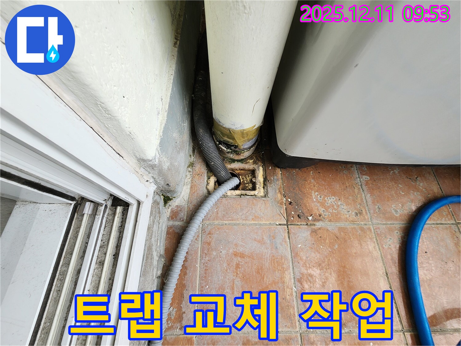 세탁기 배수구 주변 노후 배수 트랩 점검 및 교체 작업 진행