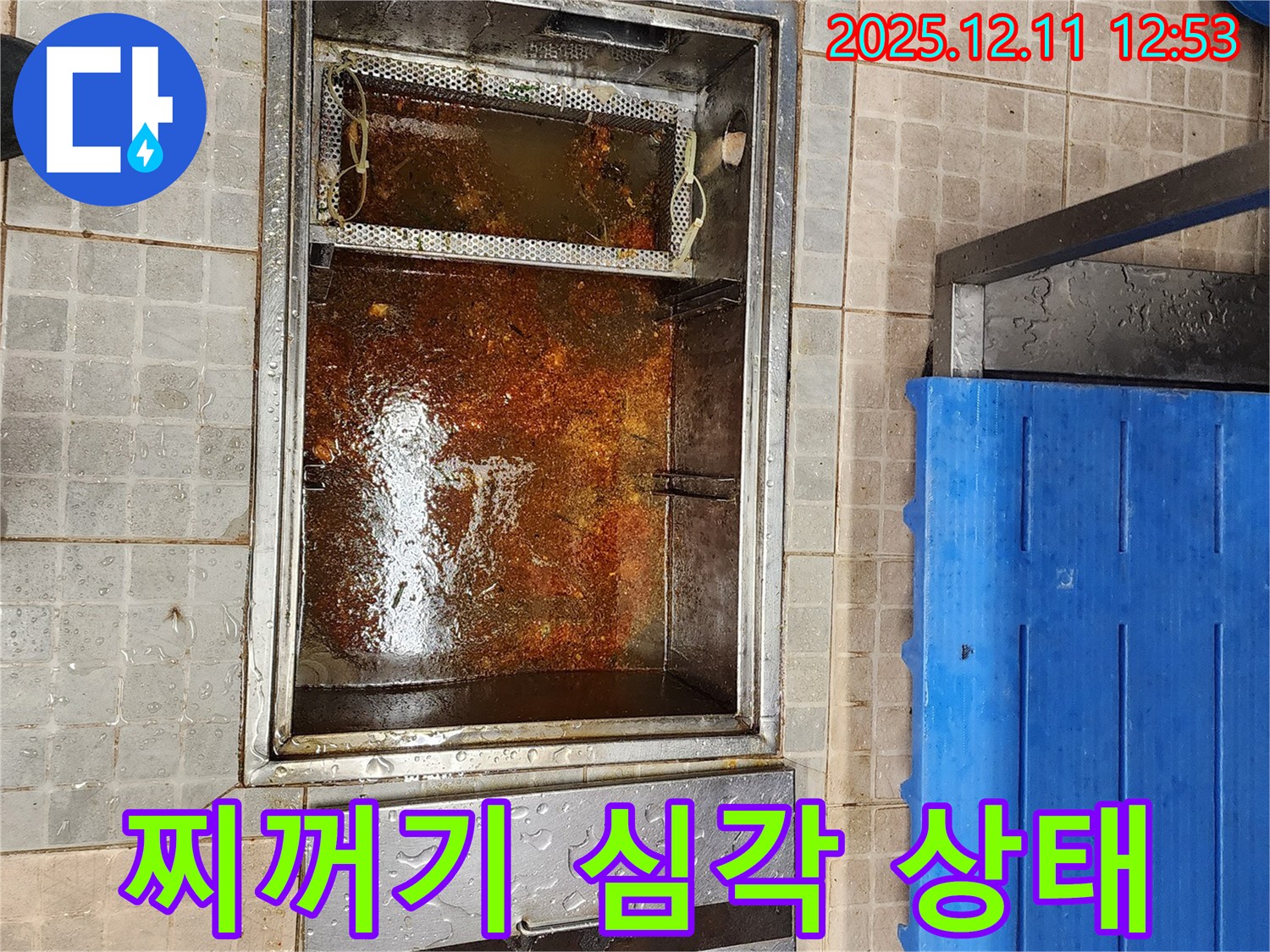 포천 영중면 영송리 누수 현장 - 기름 찌꺼기로 막힌 배수구의 심각한 상태