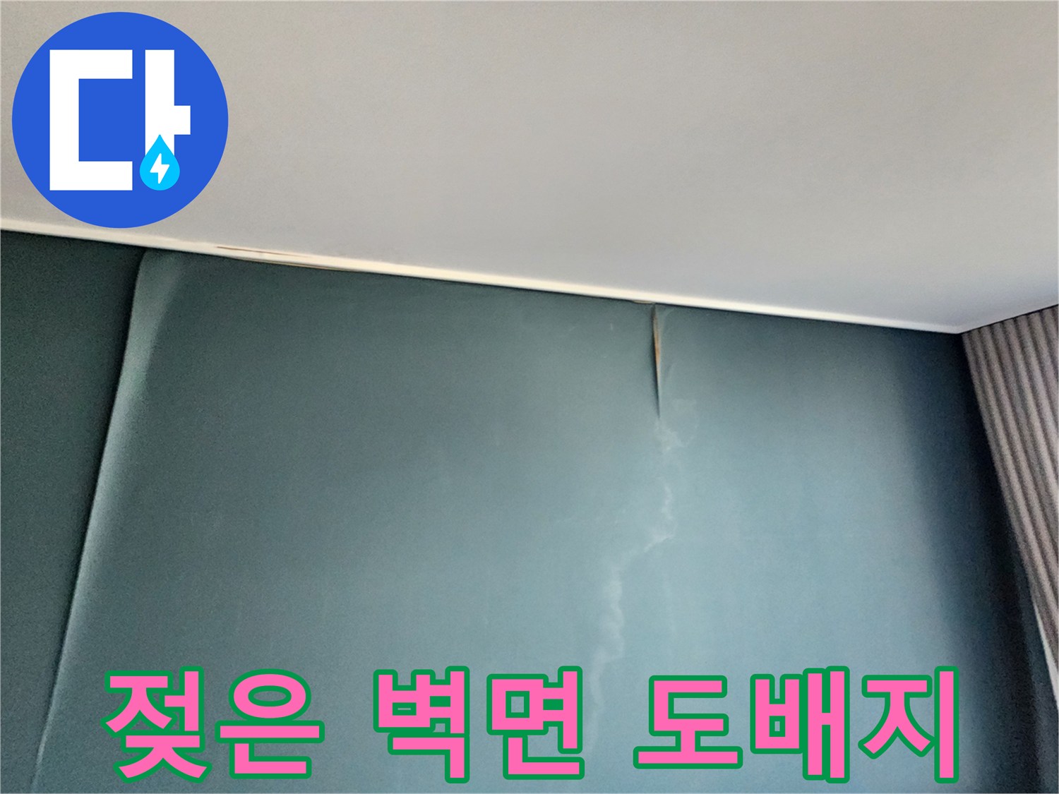 물기에 젖어 변색된 벽지 - 누수 피해 현장