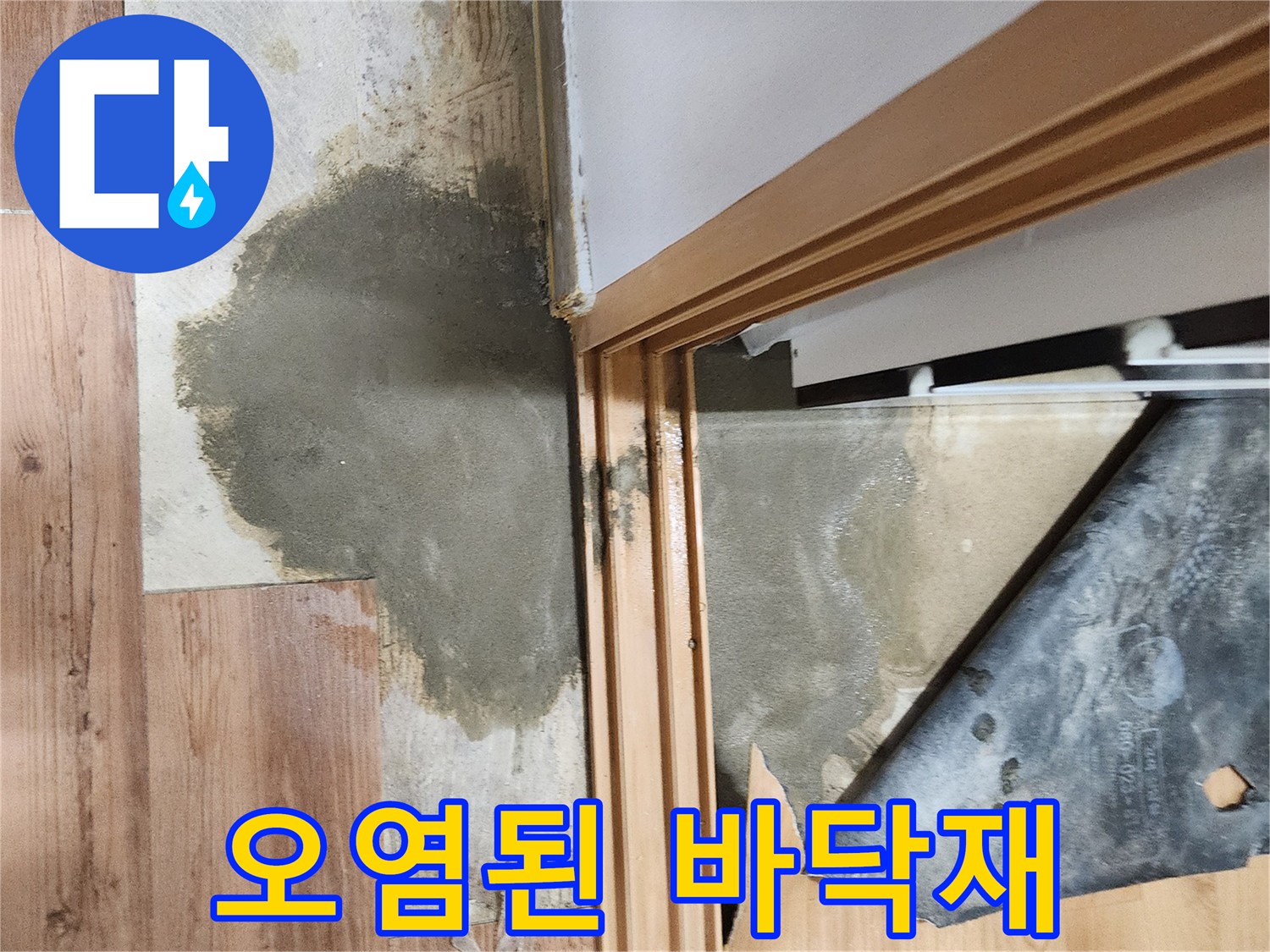 문턱 경계 구역-습기 침투로 인한 마루 오염