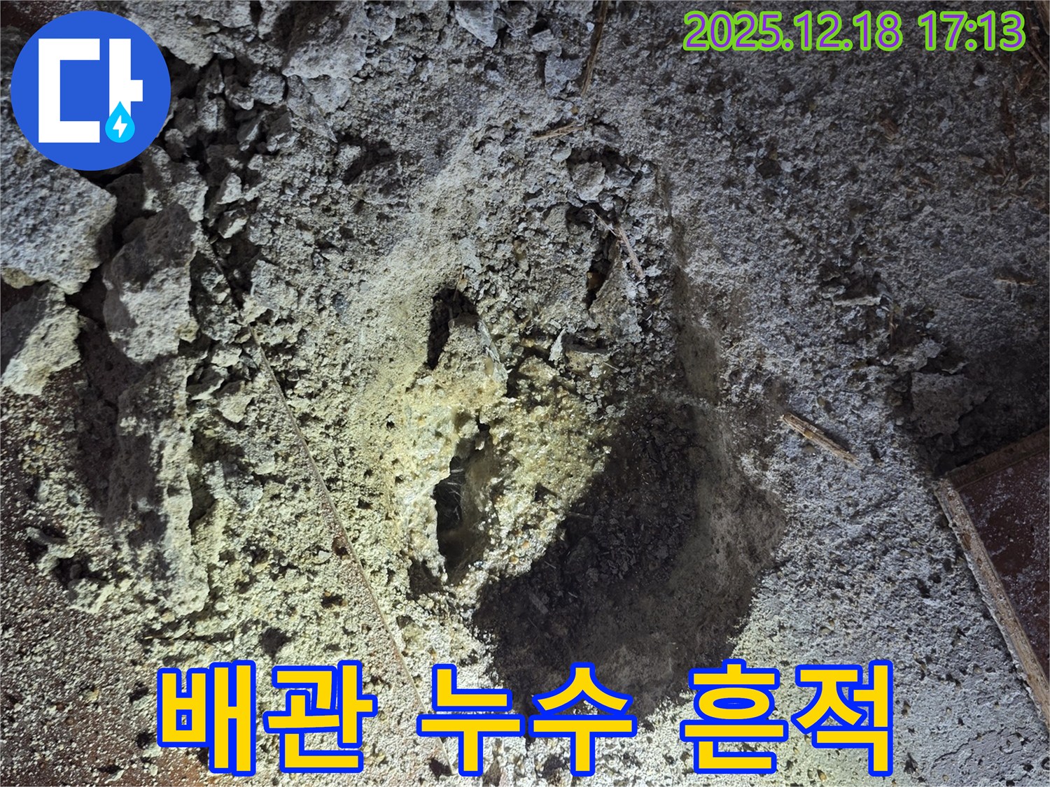 배관 누수 - 천장 속 흔적