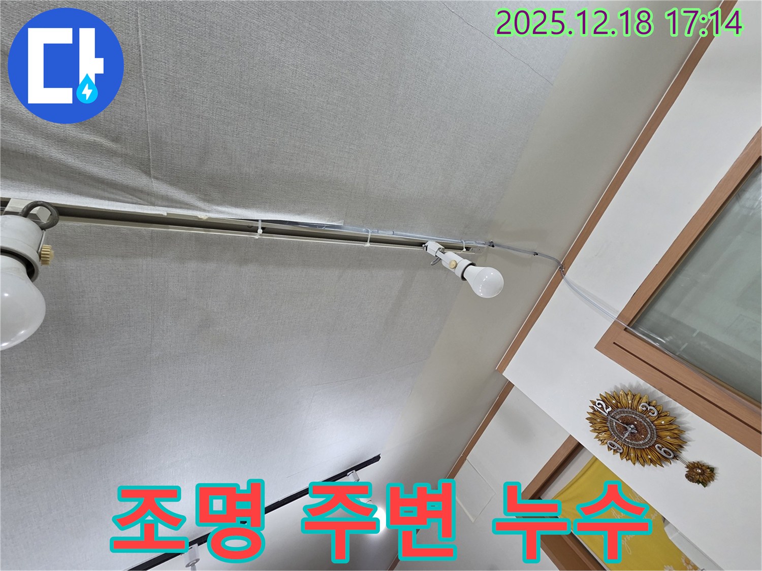 시흥 신천동 누수 - 천장 조명 주변 누수, 감전 위험 경고