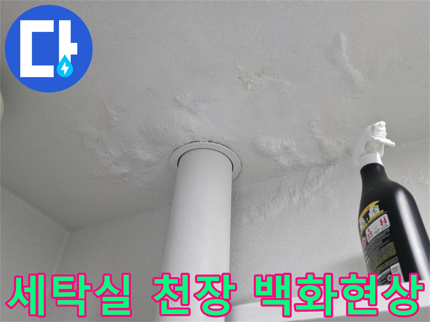 세탁실-천장-배관-주변의-하얀-백화현상-및-물얼룩-사진