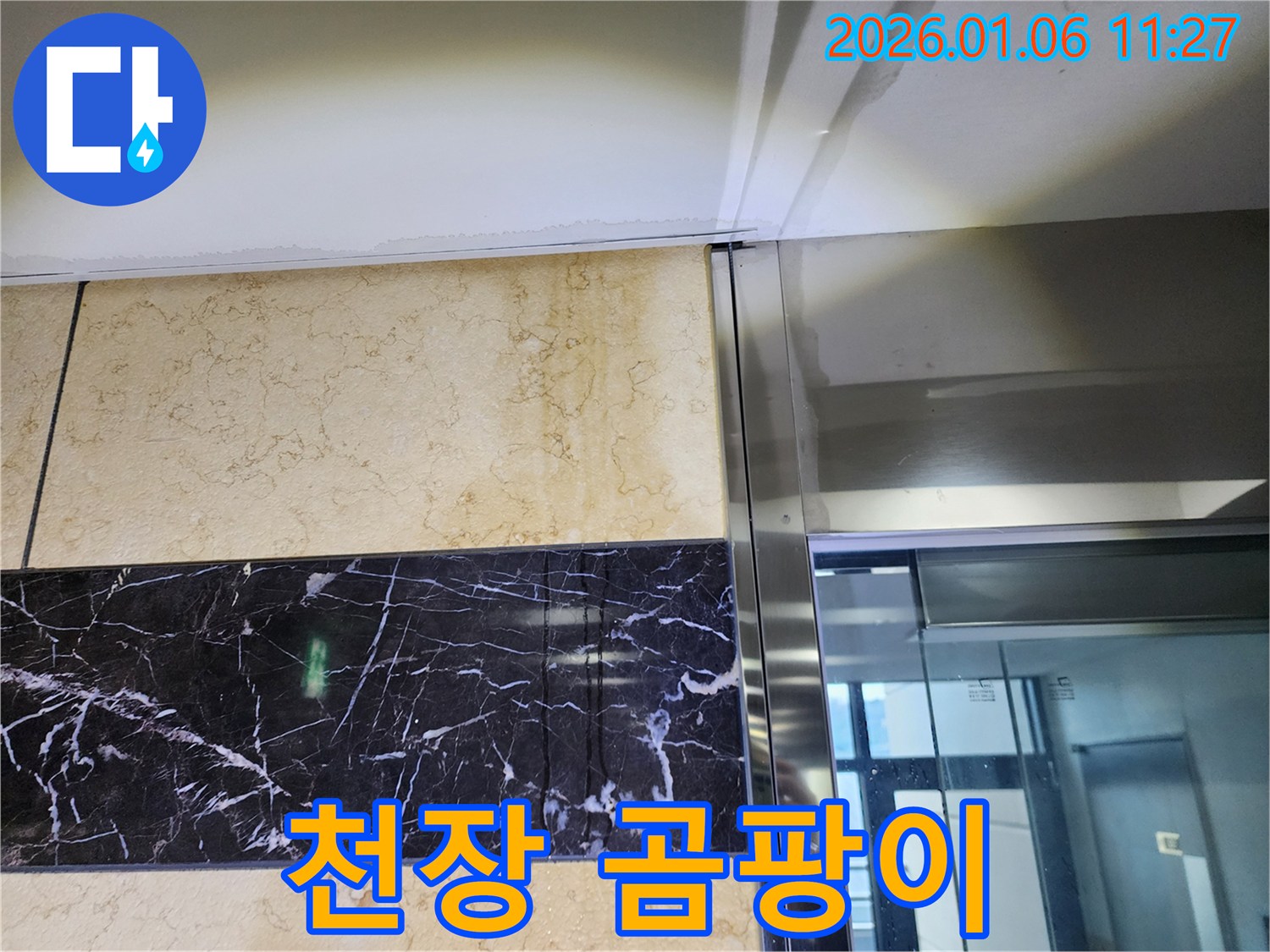 엘리베이터 천장 곰팡이 사진 - 누수로 인한 곰팡이 발생
