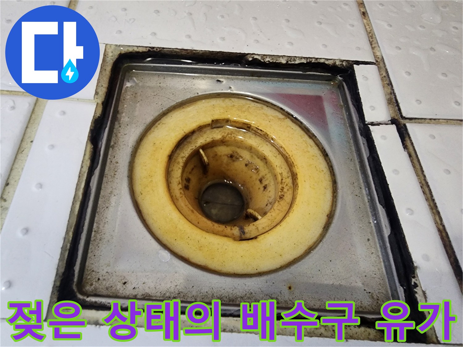 배수구-주변-타일-경계면의-물기-상태