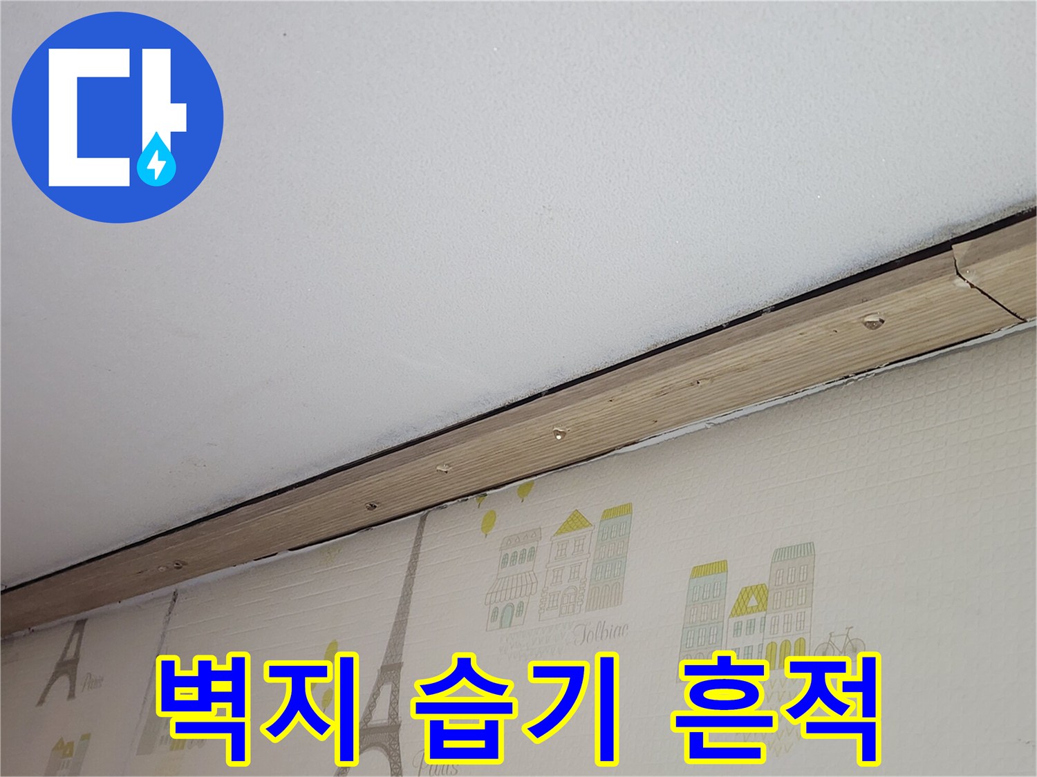 천장-상단부의-축축한-벽지-상태