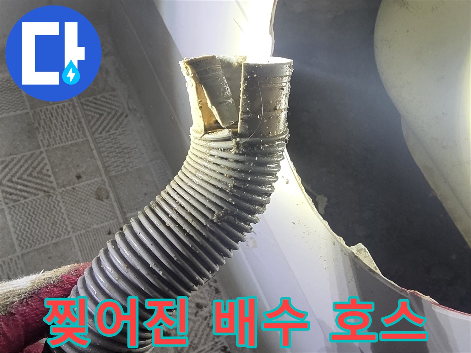 갈라진 배수관 부위-누수의 직접적인 원인 파악