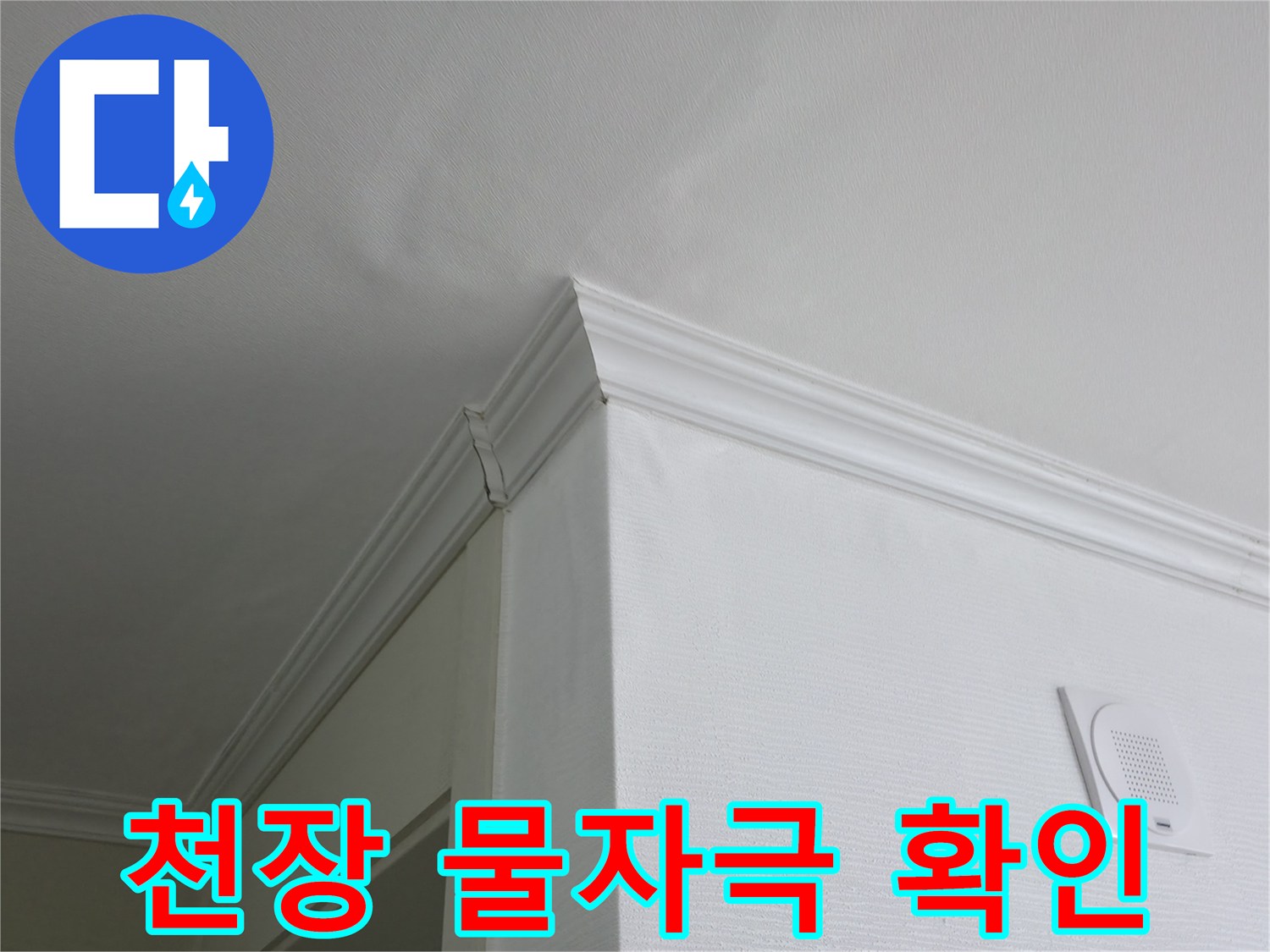 깨끗한 천장에 나타난 작은 물샘 흔적과 얼룩