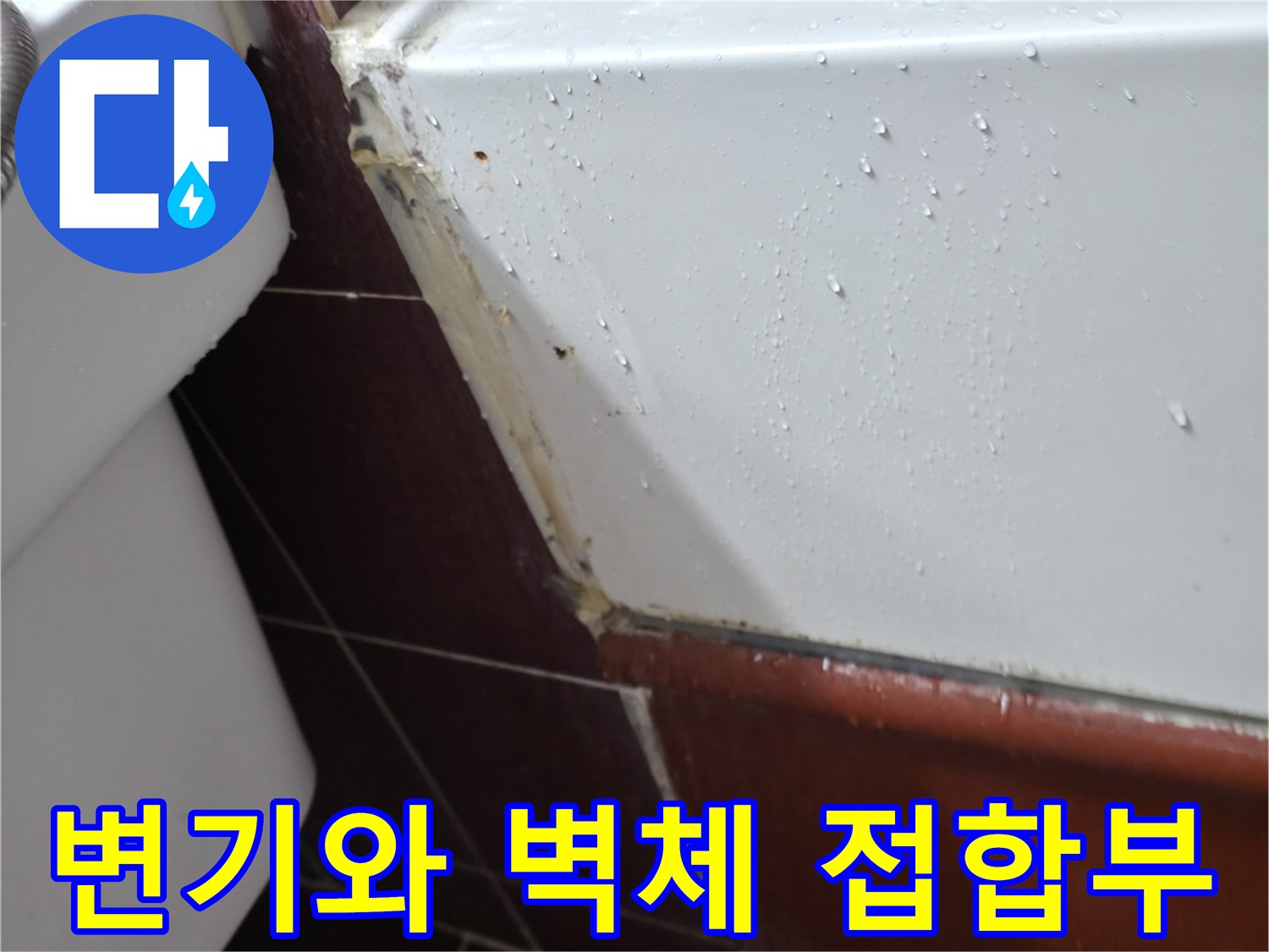 양주 백석읍 현장의 변기 뒤쪽 타일 균열 부위