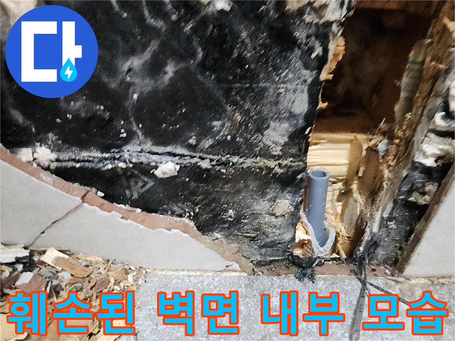 타일 제거 후-드러난-곰팡이 핀 벽면 내부