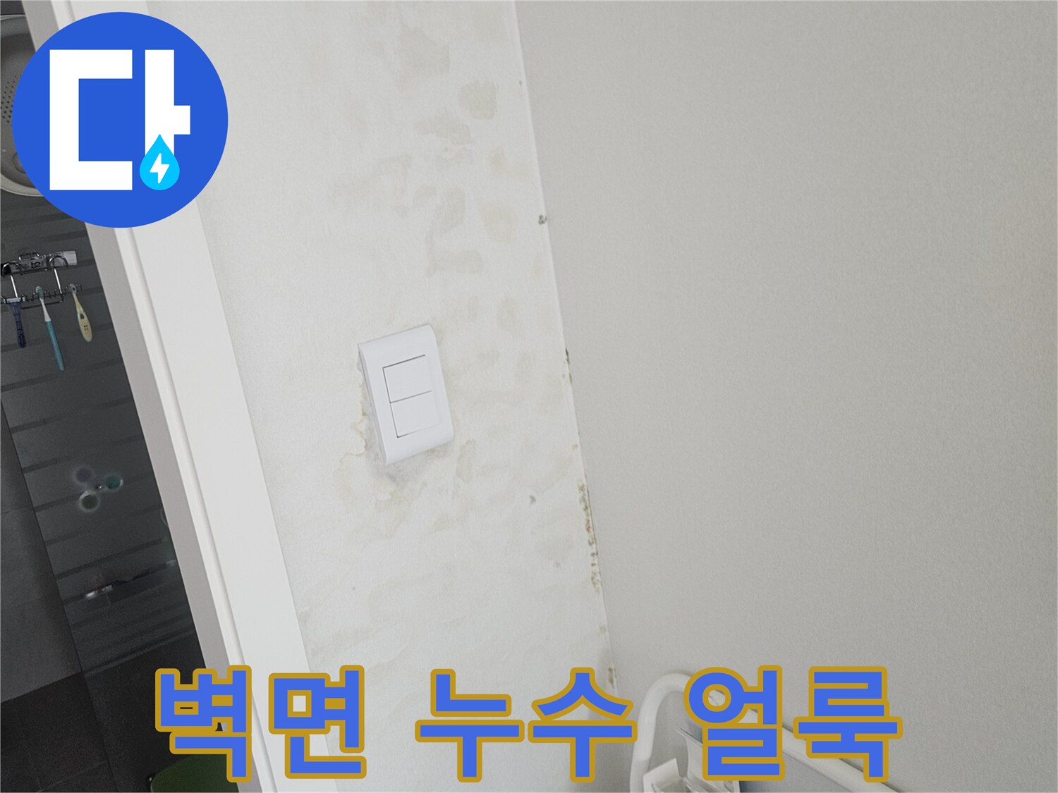 벽면에 발생한 습기 자국과 번진 듯한 물얼룩 사진