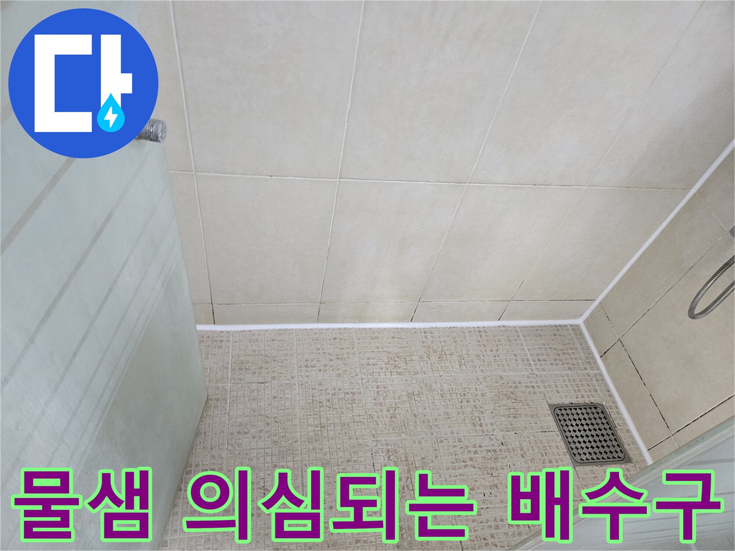 욕실-배수구-주변-타일의-틈새를-조사하는-모습