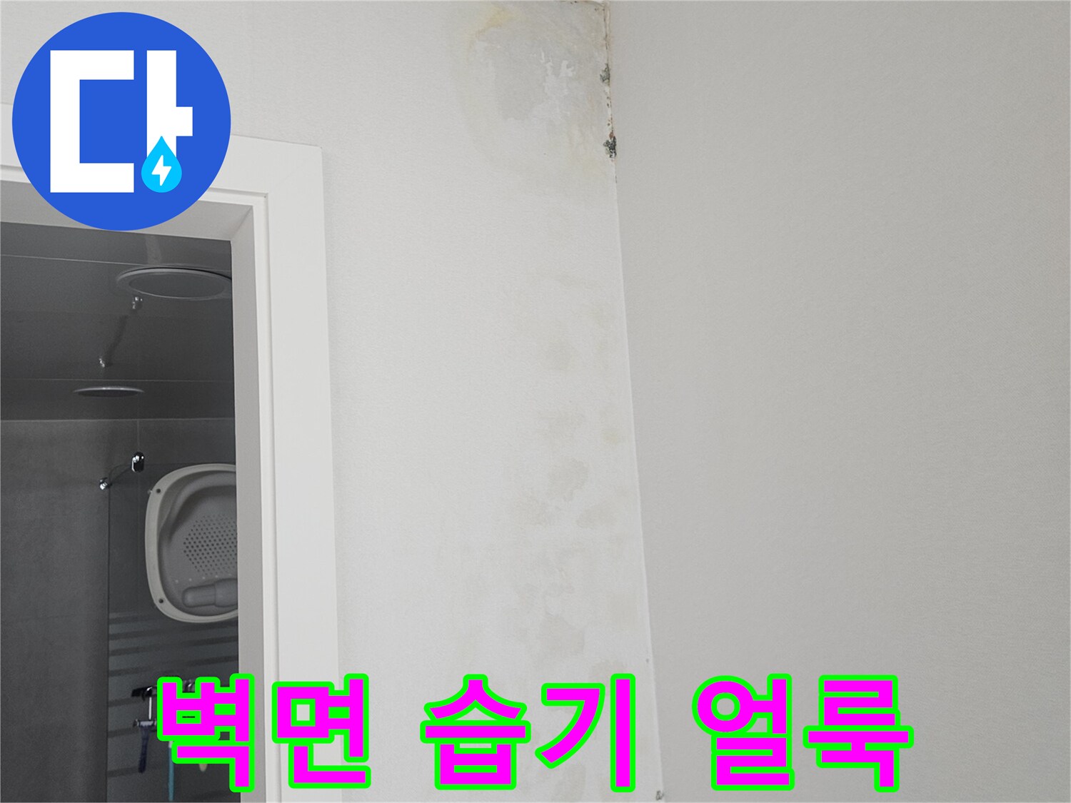 천장 근처 벽지에 나타난 불규칙한 물자국