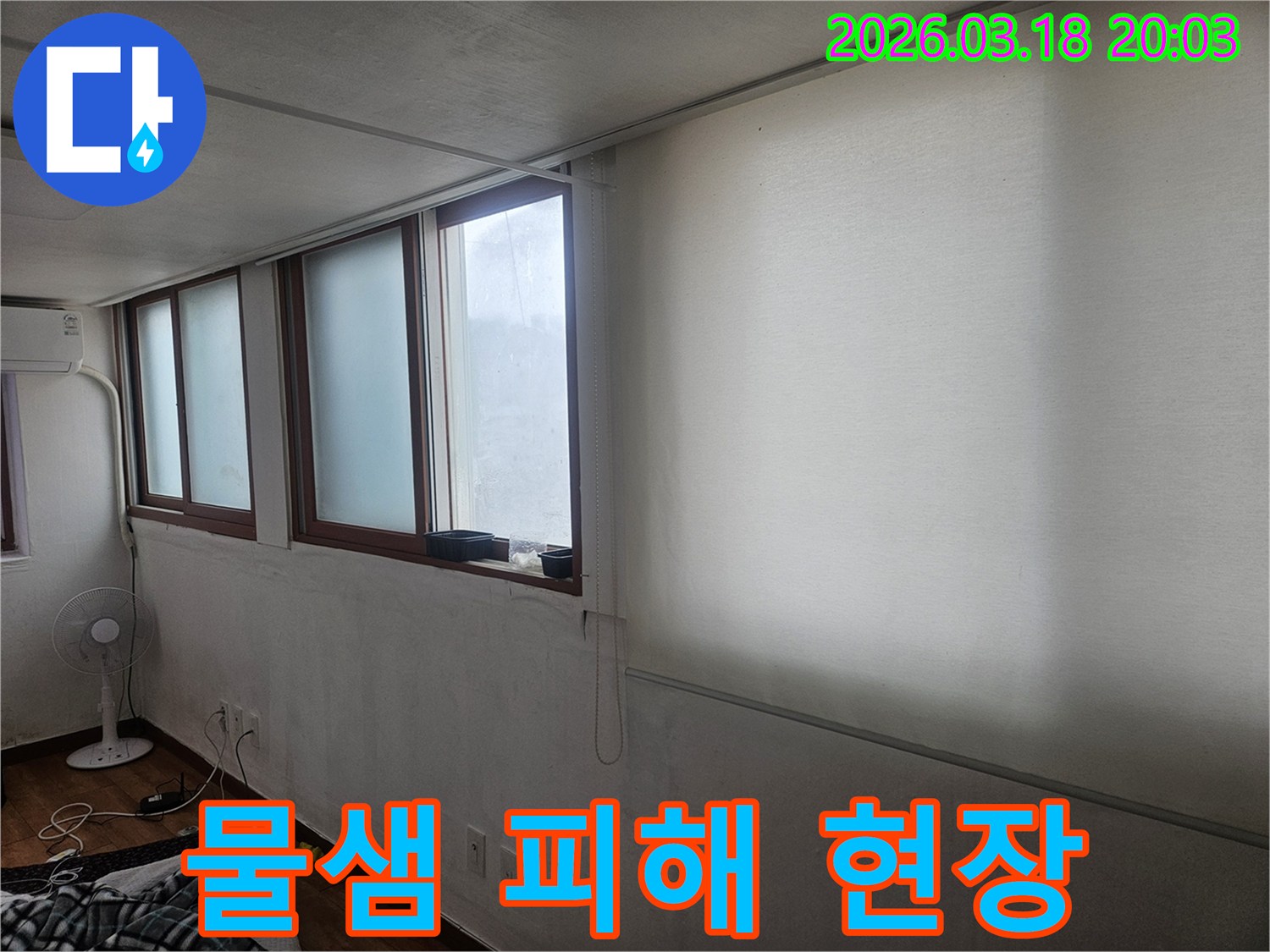 창문 하단 벽의-지속적인 물기로-곰팡이가 번식한 상태