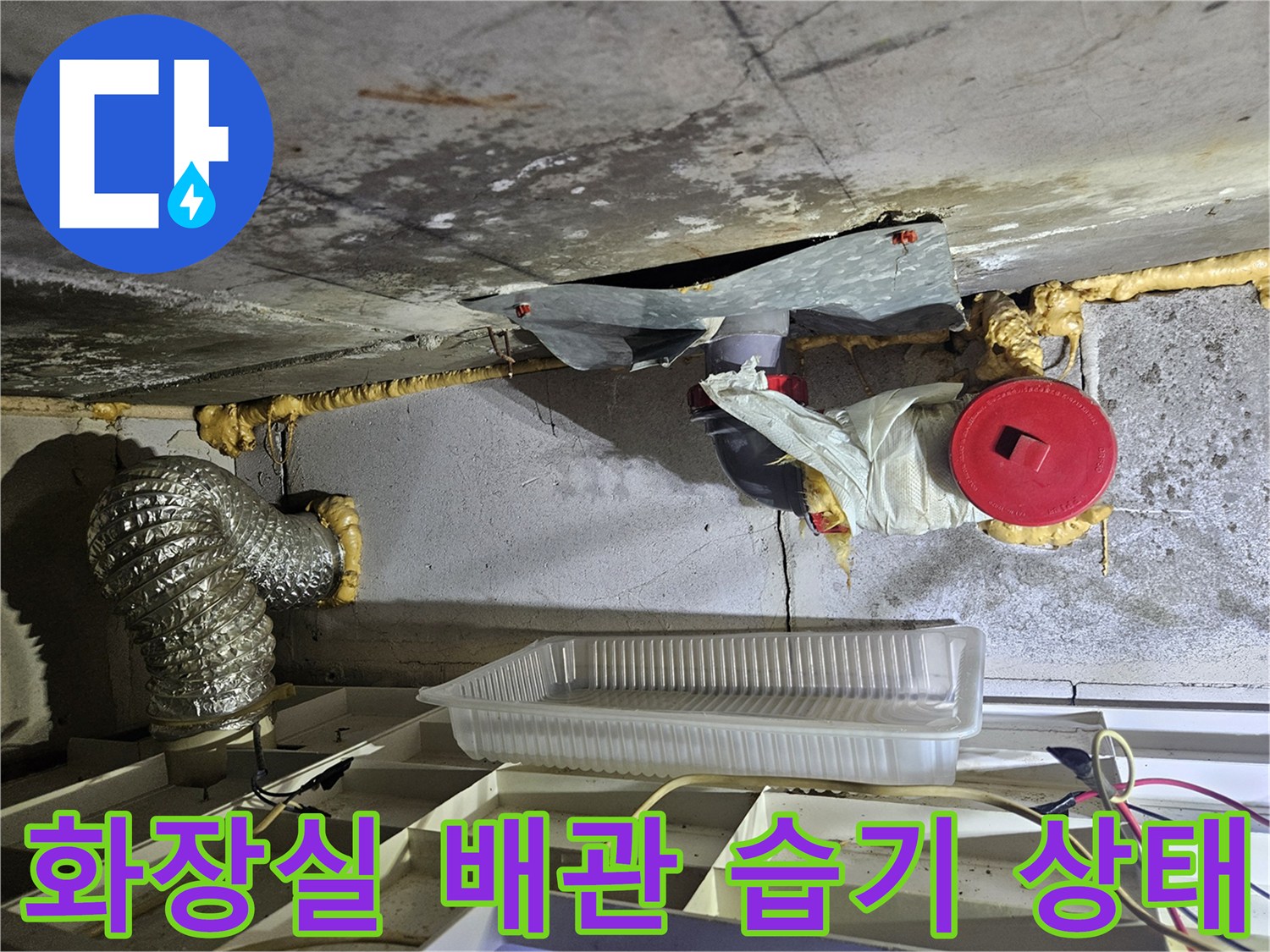 화장실-천장-배관-주변의-젖은-상태와-습기-확인