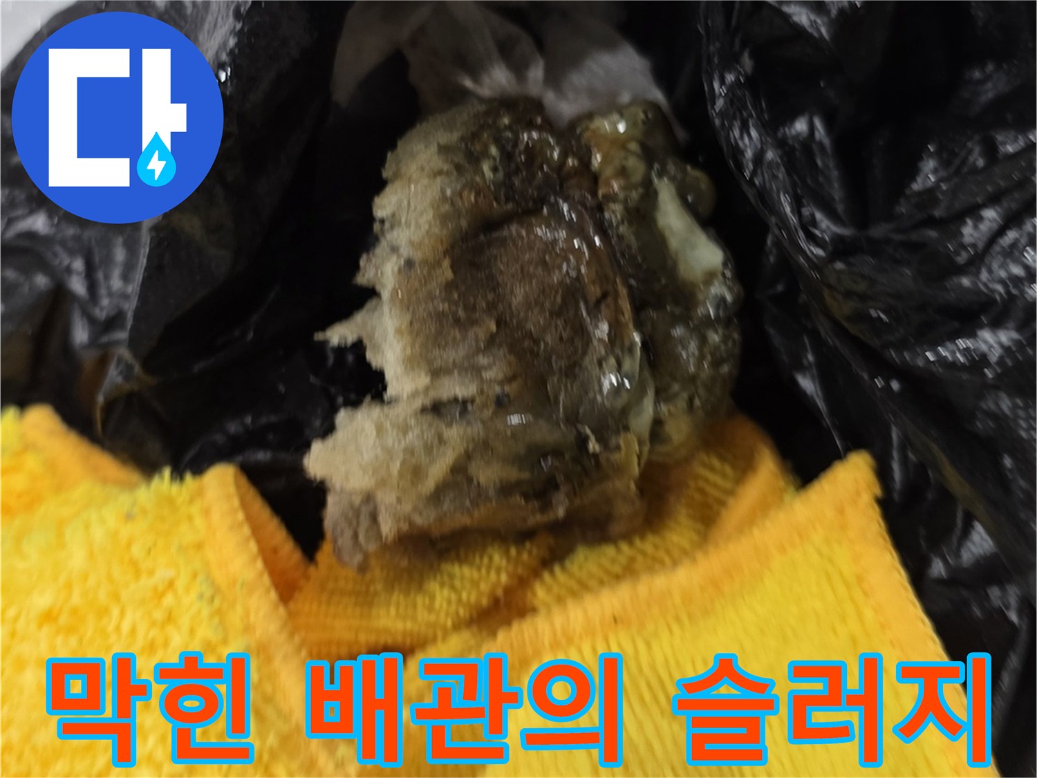 비닐 속에 모인-배관에서 나온 오염된 찌꺼기