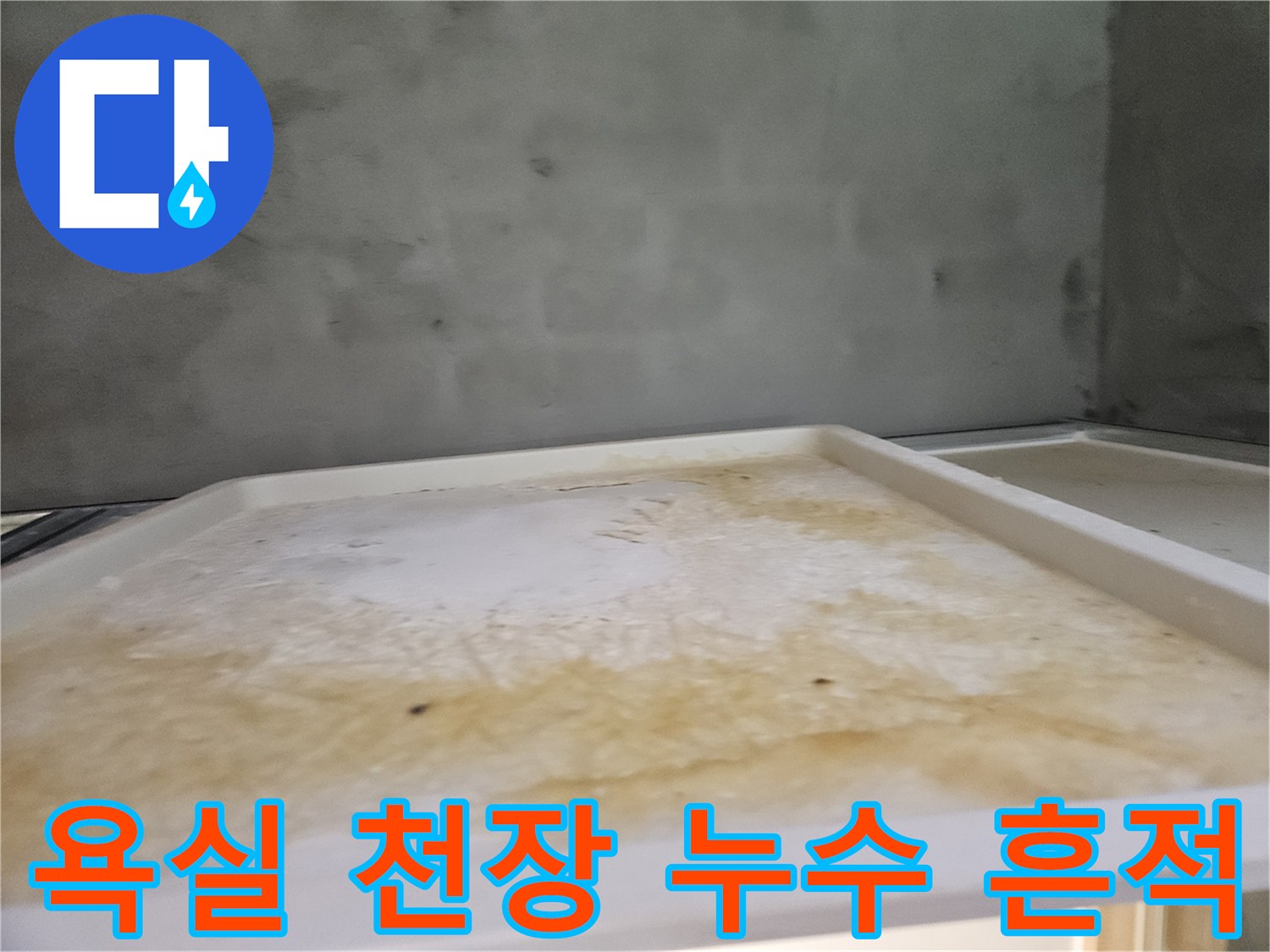 누수 진단을 위해-초기 현장을 기록한-욕실 천장 물샘 자국입니다