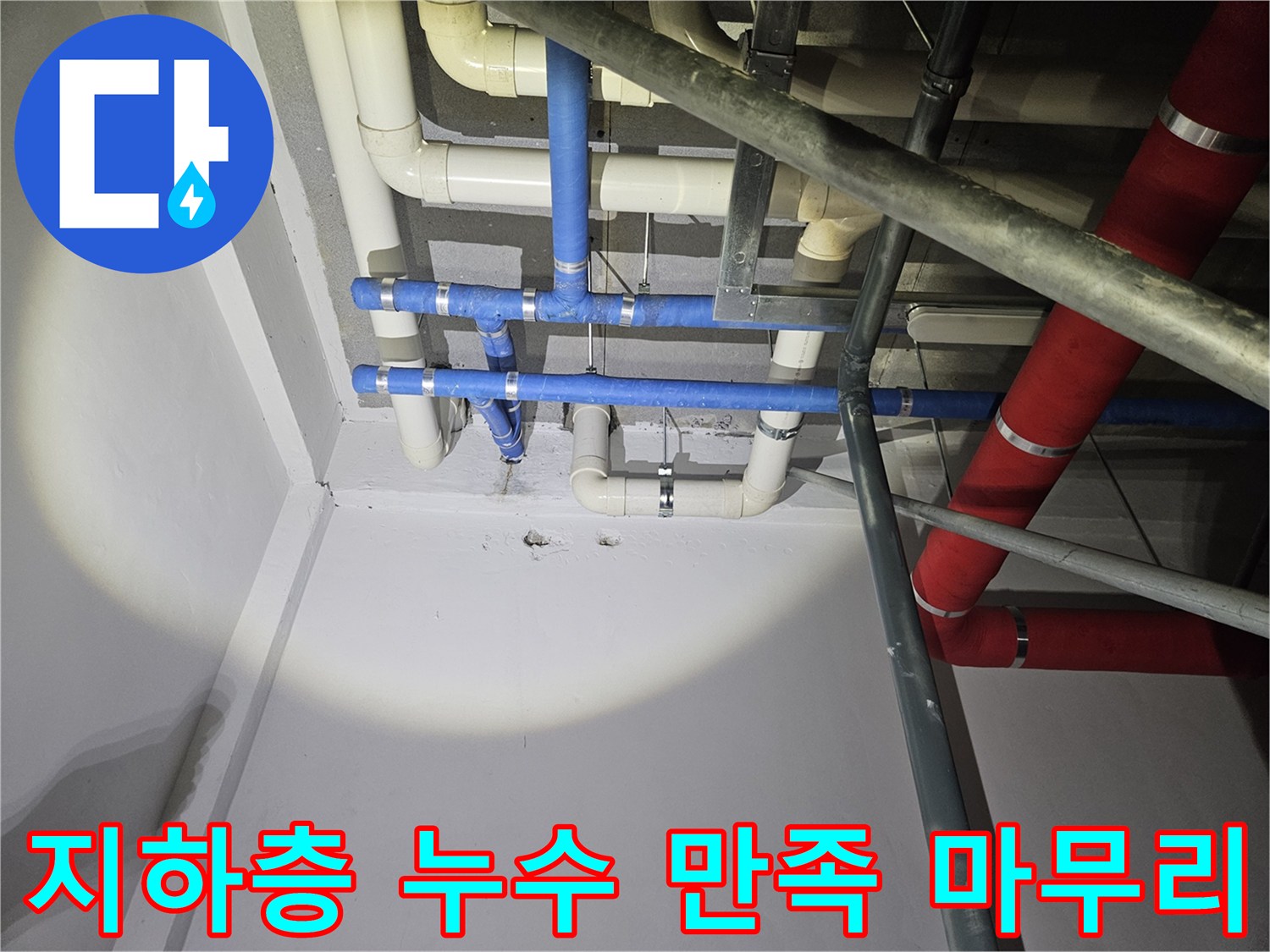 지하층-천장-배관에서-발생한-누수-지점을-확인하고-꼼꼼한-마무리까지-책임져-고객-만족도를-높이는-모습