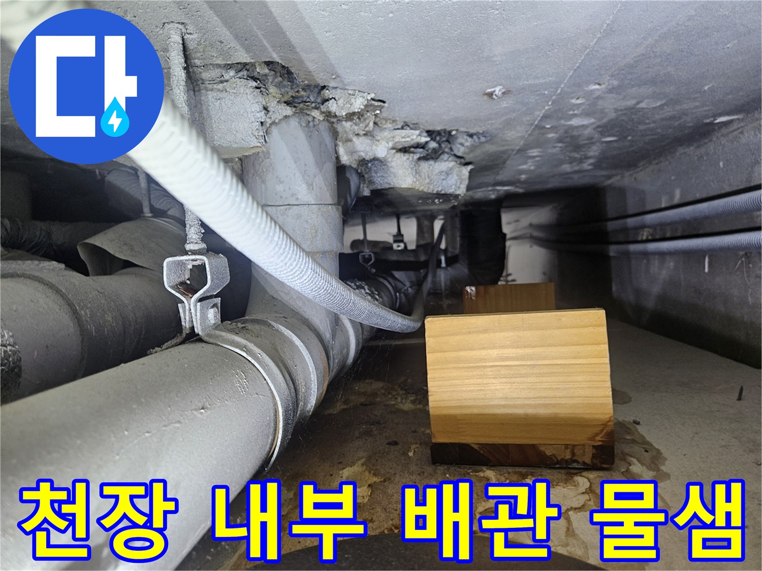 상가-천장-내부-배관-주변의-젖은-마감재-확인