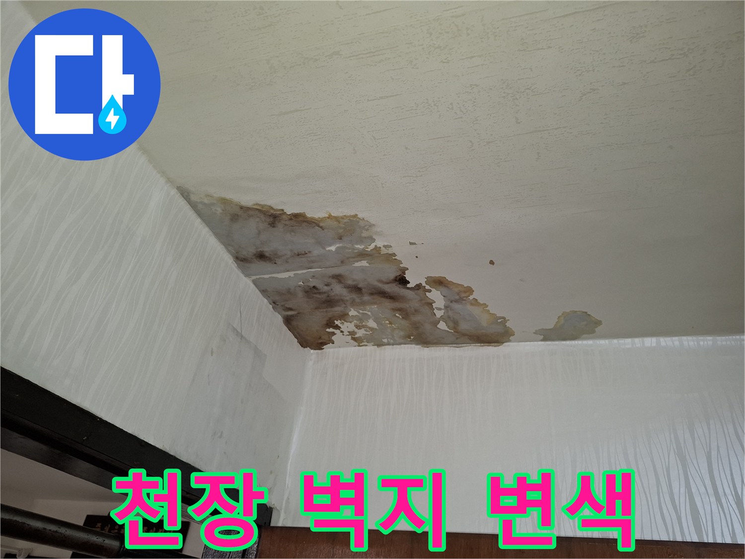 거실-천장-벽지-물기-침투-및-변색-사진