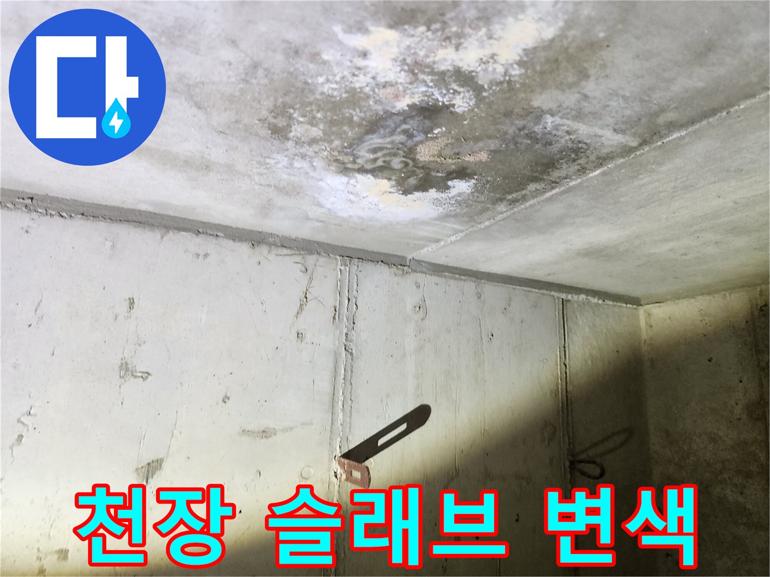 화성 동탄 현장-물기가 스며든 천장 콘크리트 면