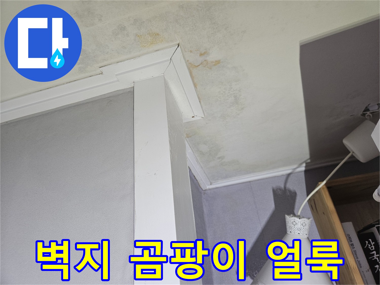 천장 벽면-누수로 인한 습기 및 변색 부위