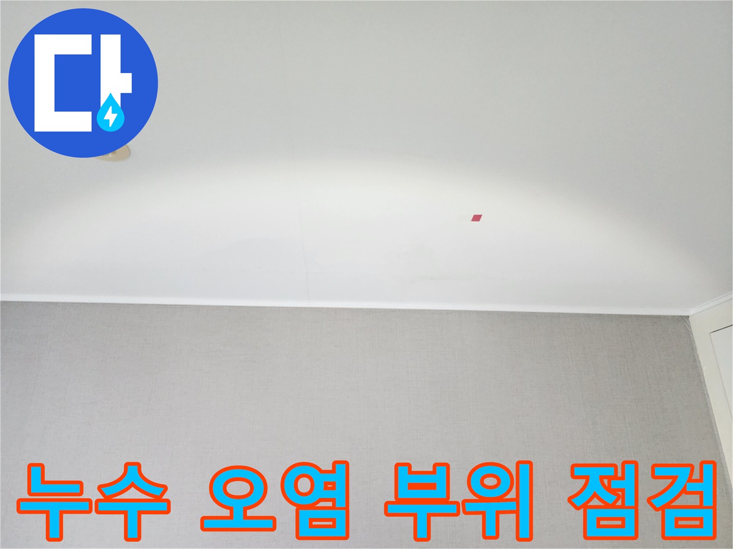 누수-전문가가-천장-오염-부위를-정밀하게-조사하는-사진