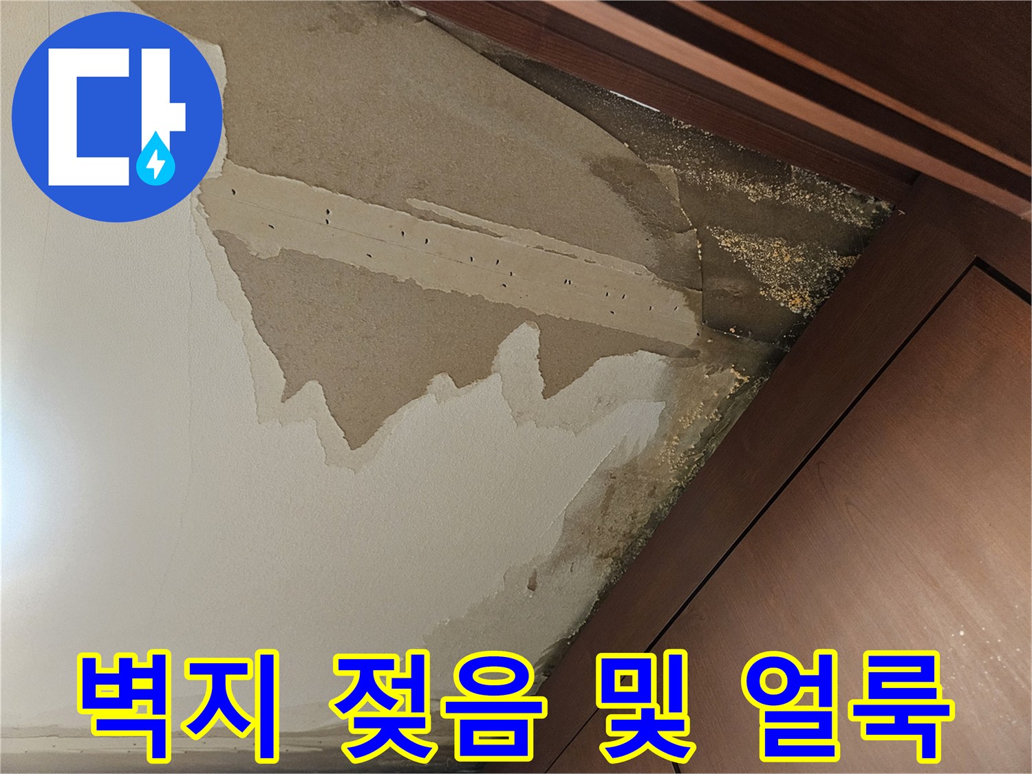 습기로-부풀어 오른-드레스룸-천장벽지