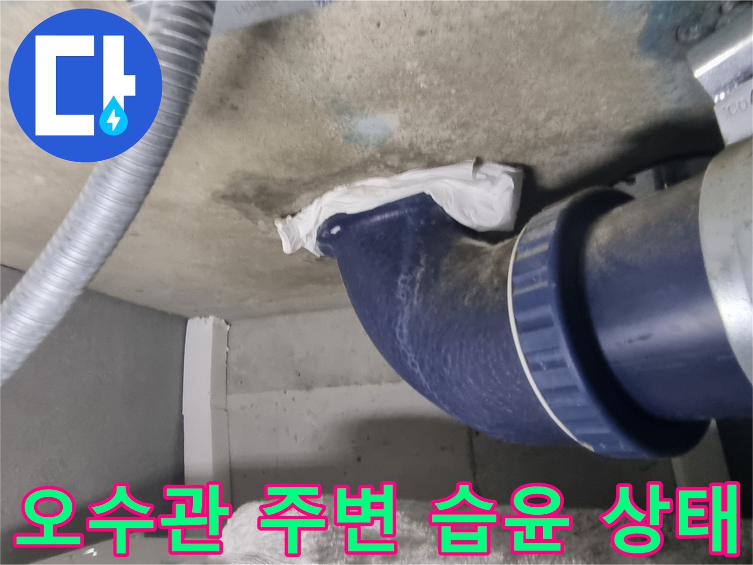 파란색 오수 배관-젖어 있는 천장 면