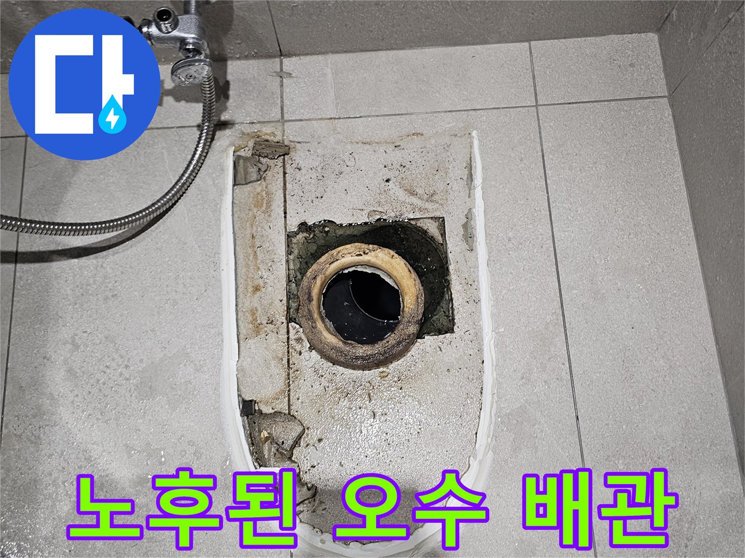 분당 금곡동 현장-변기 탈거 후 발견된 파손된 오수관 모습