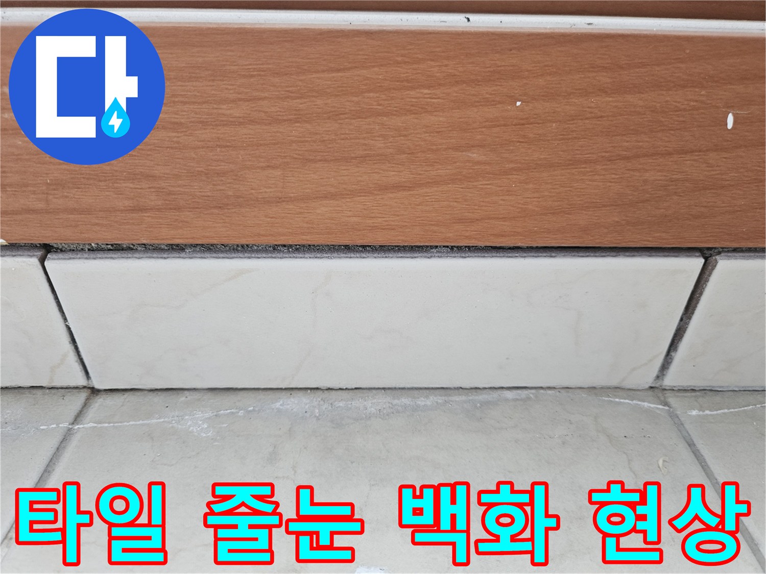 하얀 가루가 맺힌 타일 사이의 균열 부위