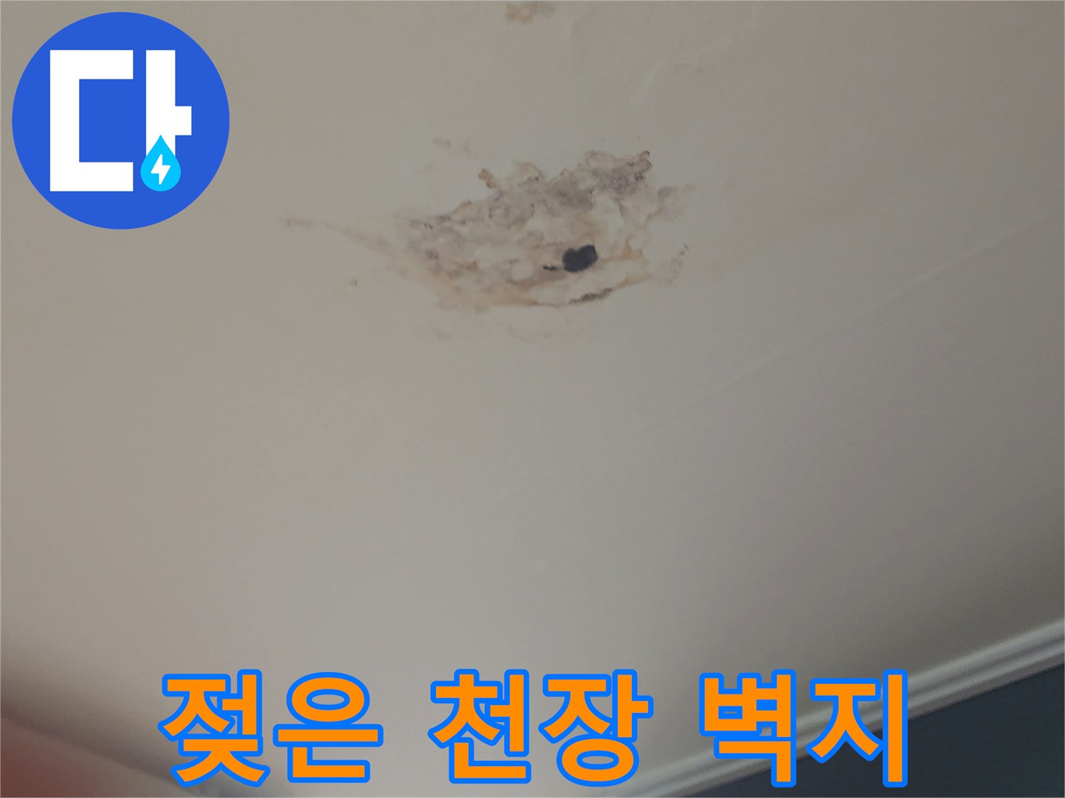 천장-벽지가-물에-젖어-변색된-모습