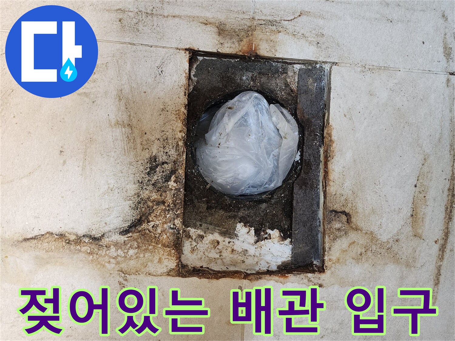 습기로 인해 젖어 있고 오염된 배관 주변 탈거 부위