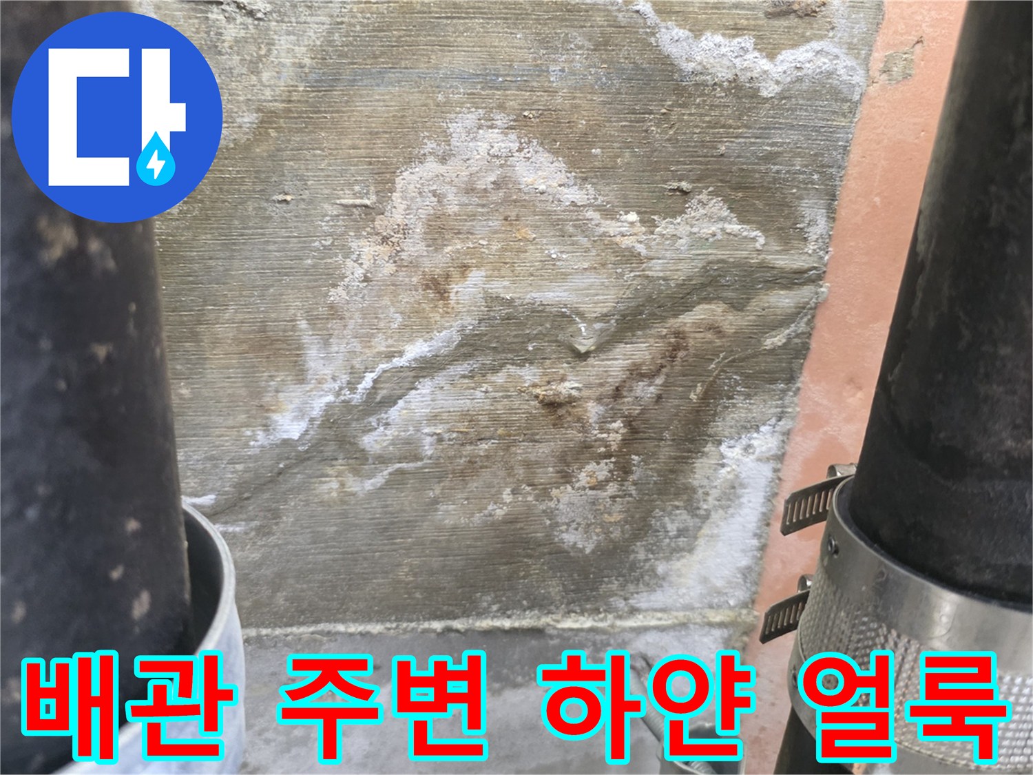 하얗게-변한-벽면과-젖어있는-배관