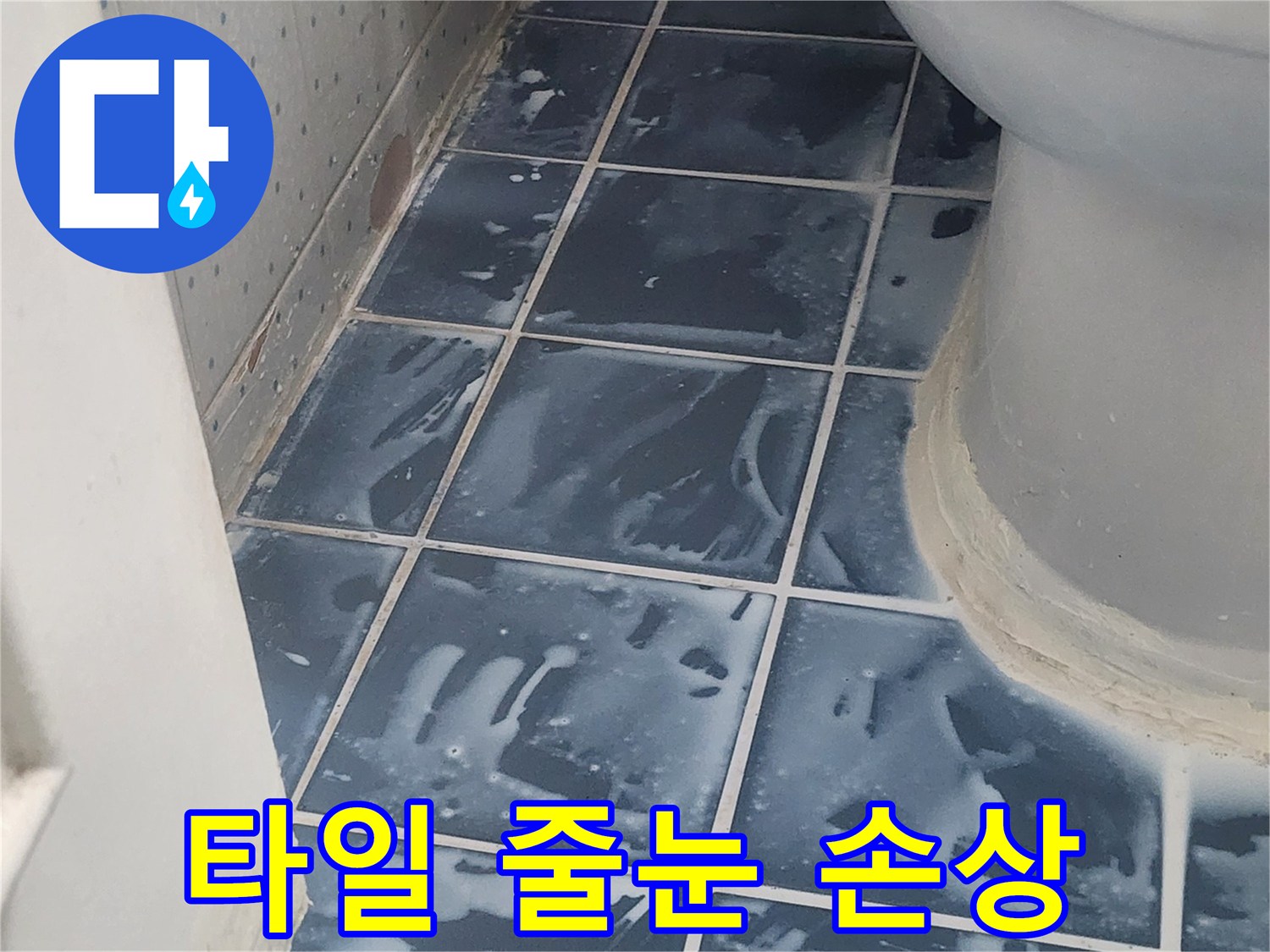 물이 스며들어 변색된 타일과 줄눈-누수 진단
