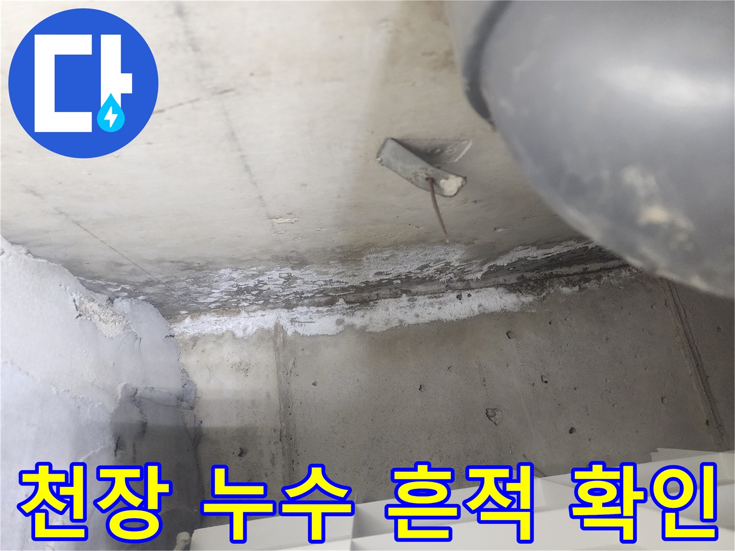아파트 천장에서 발견된-심각한 누수 흔적과-곰팡이 발생 현장입니다