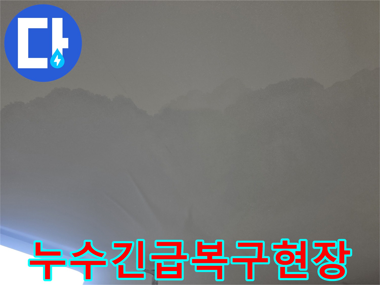 물이 새어-천장이 젖고-변색된 모습을-자세히 보여주는-사진입니다.