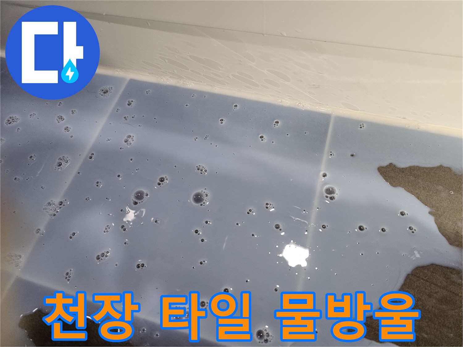 천장-타일-표면에-맺힌-다수의-물방울