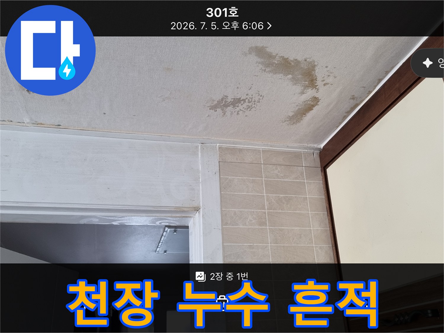 물샘-현상으로-발생한-천장-곰팡이-부위
