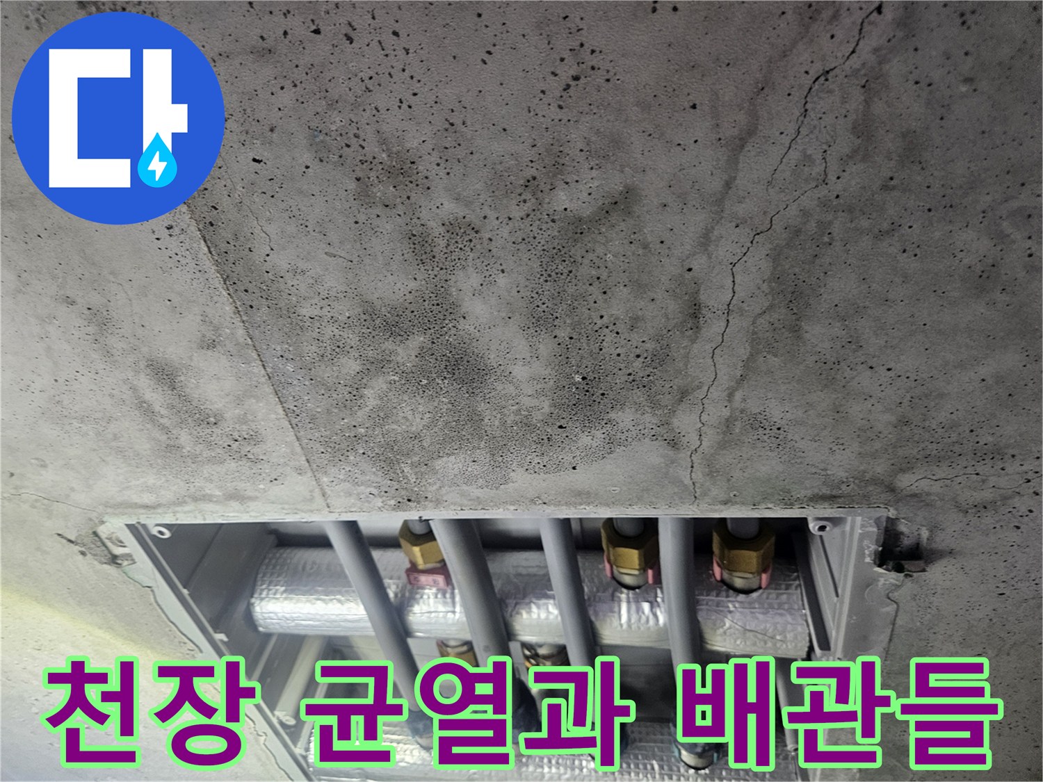 갈라진 콘크리트-노출된 급수 배관