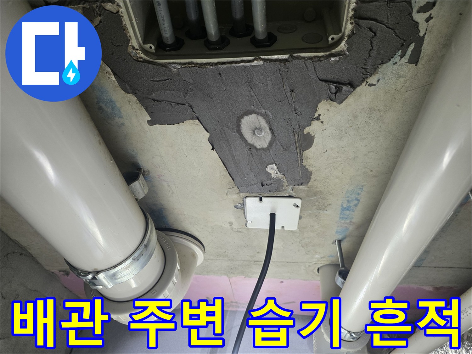 천장 내부 관로-배관 주위의 젖은 상태
