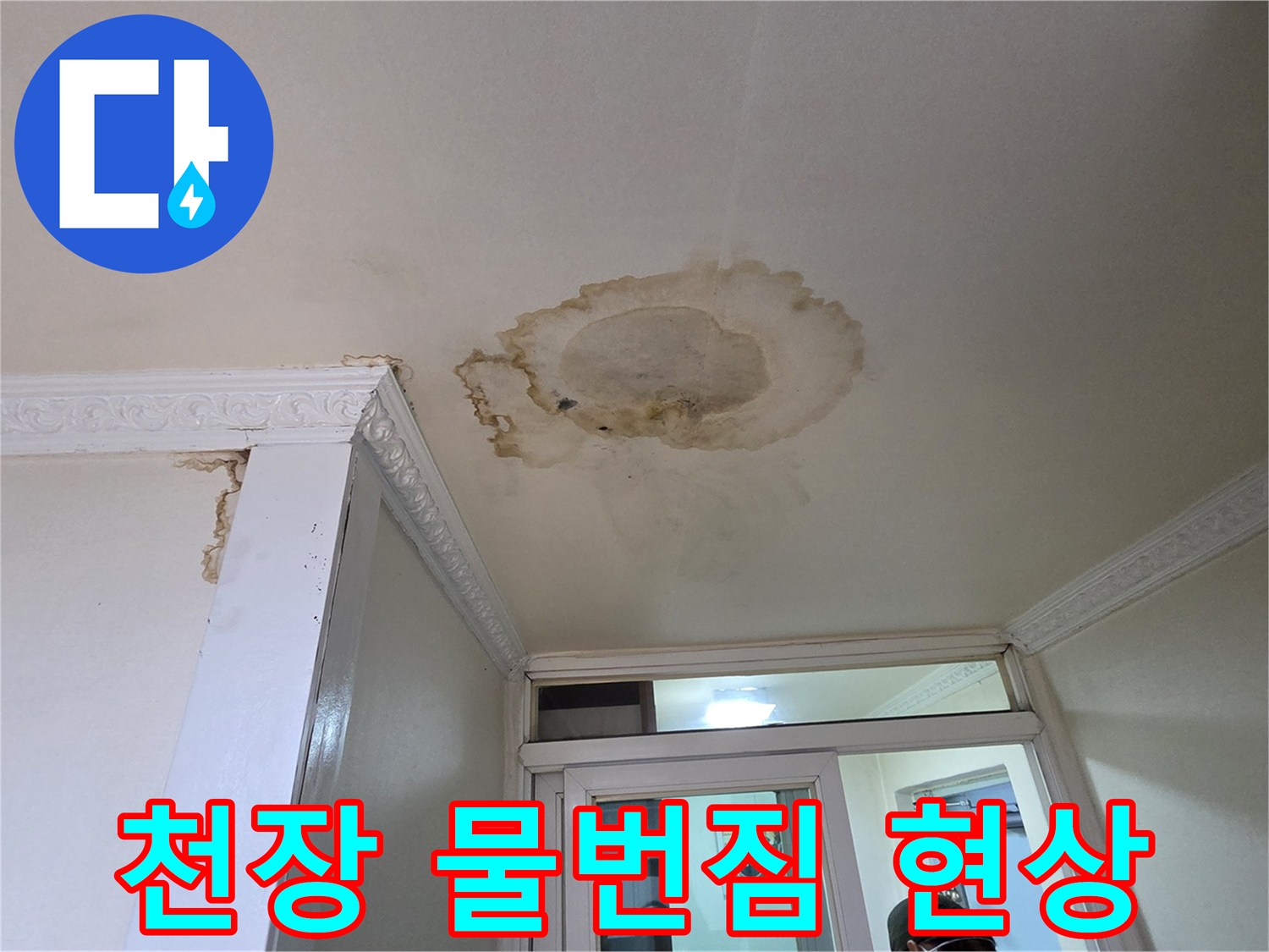 천장-벽면-경계-부근의-젖은-물자국-모습