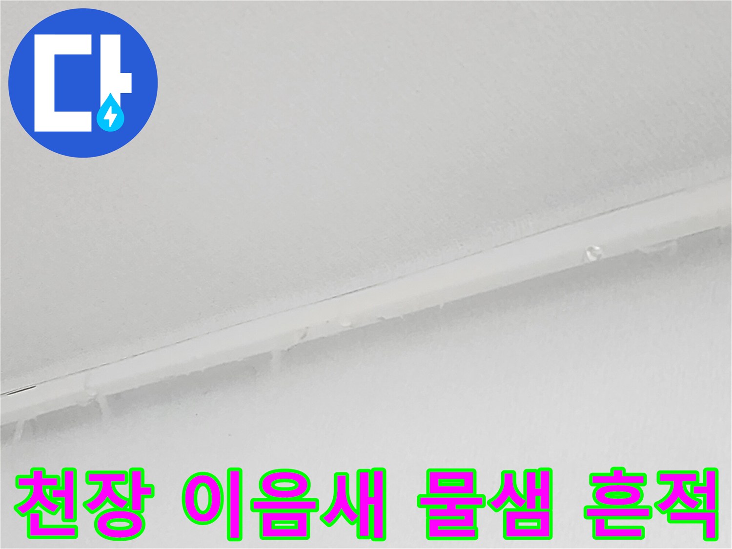 화장실 입구 쪽-천장 마감재 틈새 누수 증상
